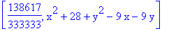 [138617/333333, x^2+28+y^2-9*x-9*y]